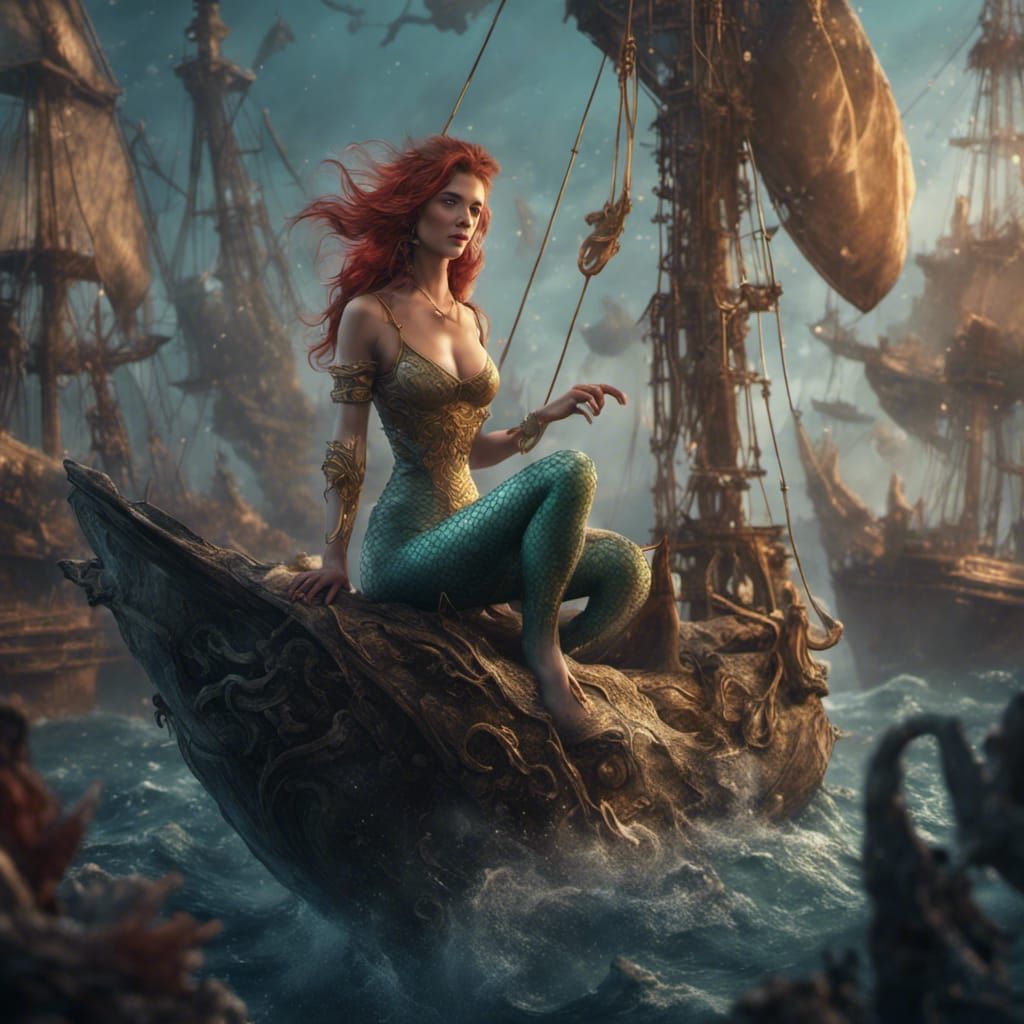 Mermaid Helping Sailors: Detailed Fantasy Concept Art