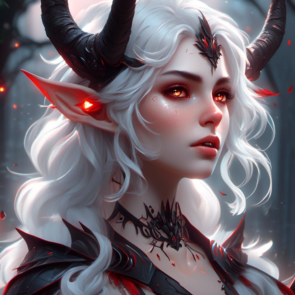 Elven Woman Portrait with Glowing Eyes, Digital Art