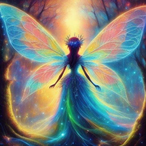 Fluorescent Fairy in Enchanted Glowing Forest