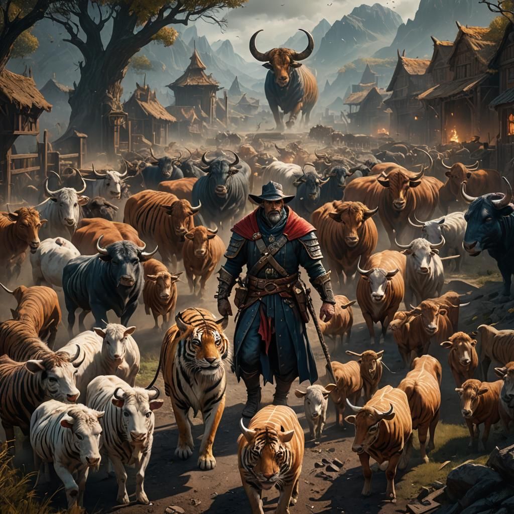 Weretiger Sorcerer Menacing Livestock: Fantasy Concept Art