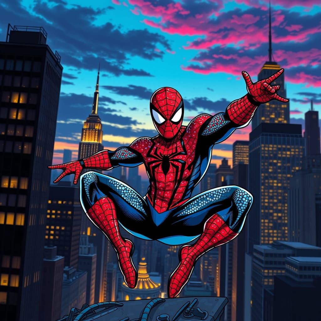 Heroic Spiderman in Shimmering Sequin Costume