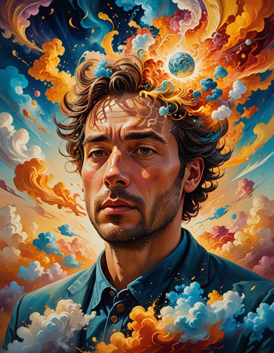 Surreal Imagination: Vibrant Oil Painting of Thoughts