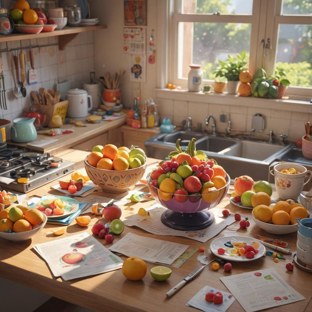 Vibrant Anime Fruit Lamp on Kitchen Table
