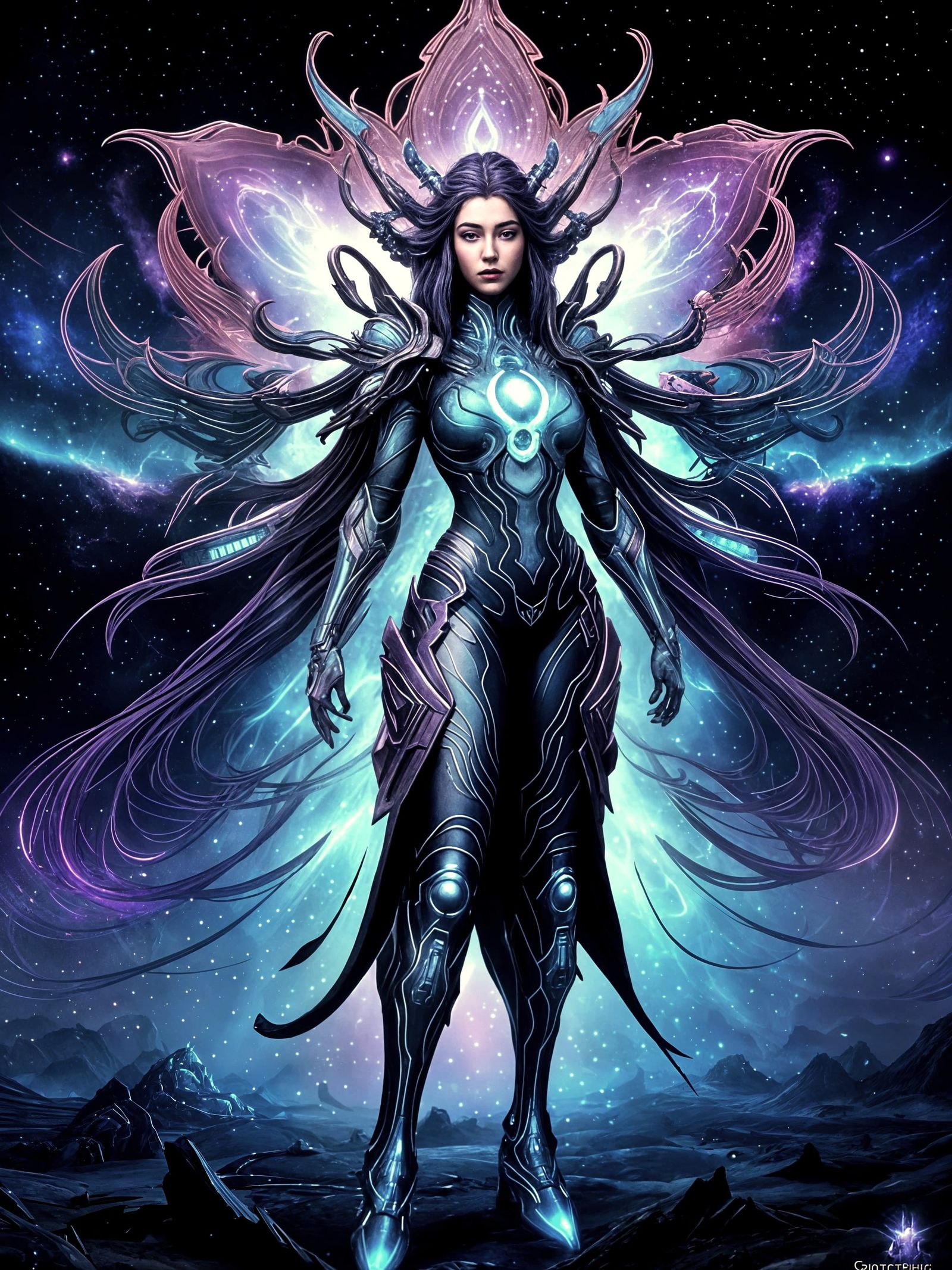 Epic Sci-Fi Goddess in Vibrant Nebula
