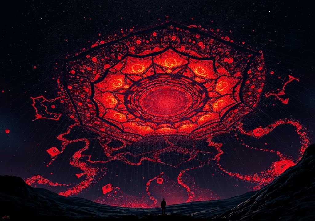 Abstract Danger Concept in Mixed Media Art