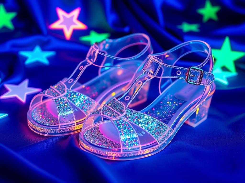 Vibrant 1980s Jelly Sandals on Royal Blue Satin