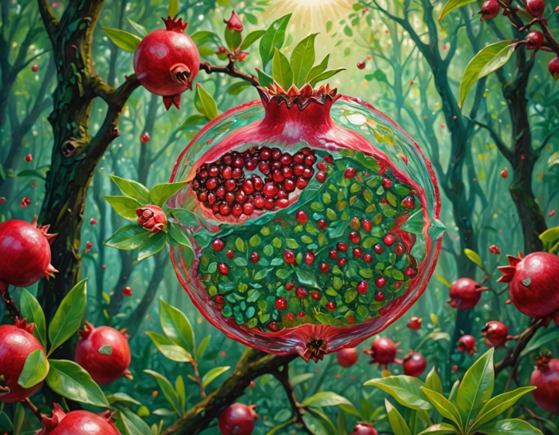 Mystical Pomegranate Bloom in Oil Painting Style
