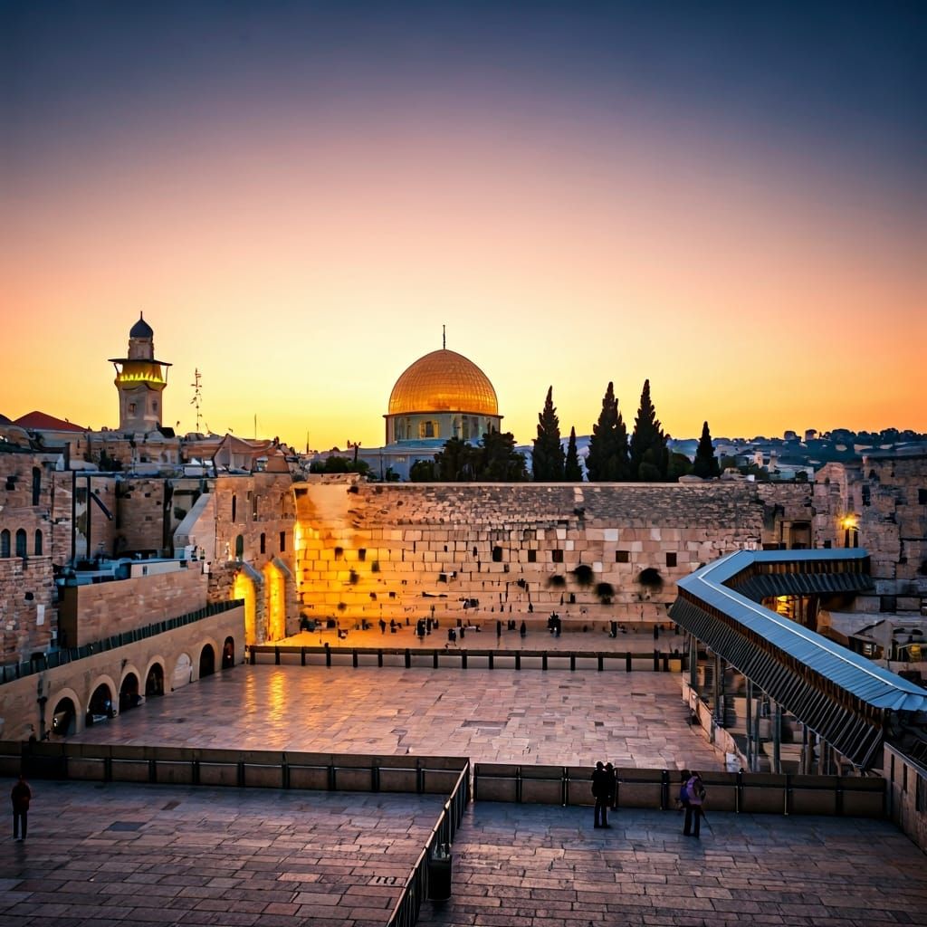 Western Wall at Dusk in Golden Light