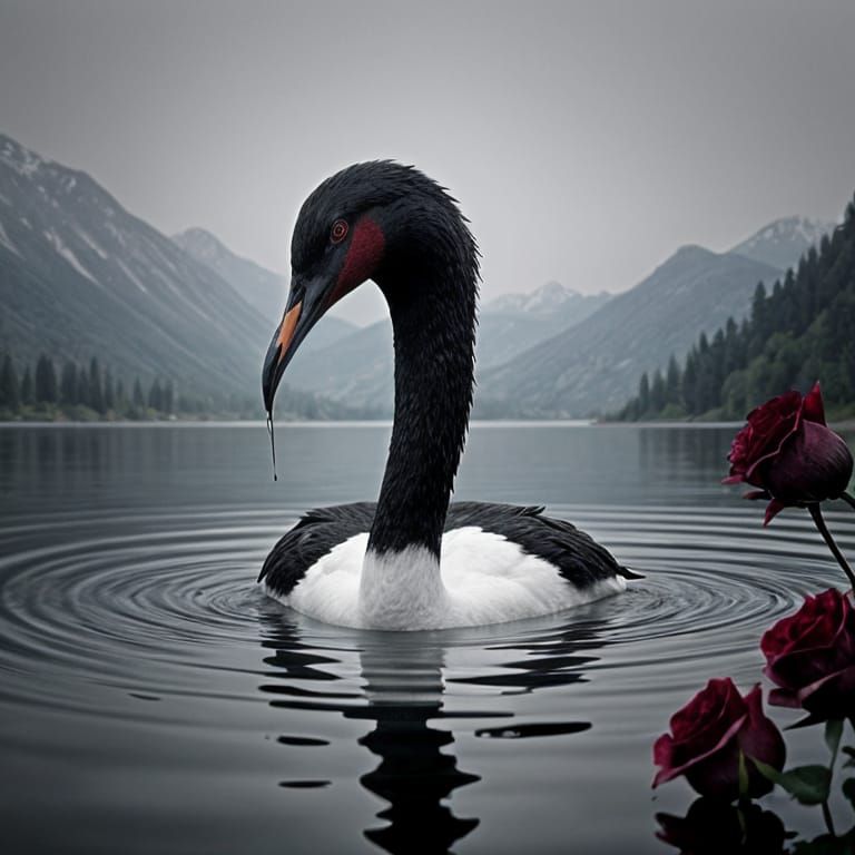 Sinister Swan at Dawn with Roses