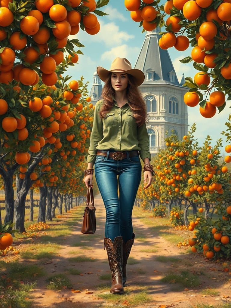 Woman in Orange Grove: Oil Painting by Gurney Style