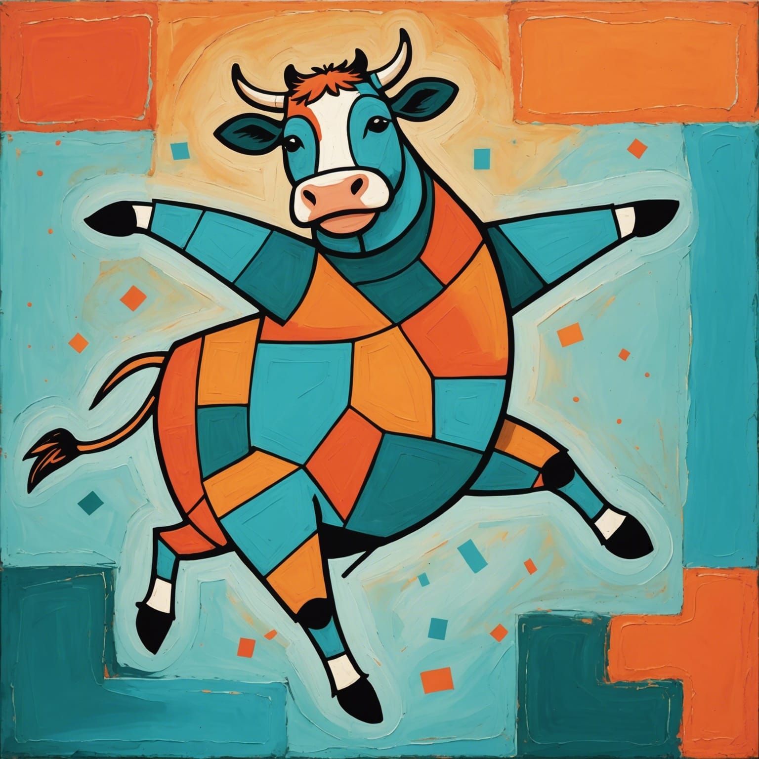 Abstract Triadic Color Cow Jumping for Joy