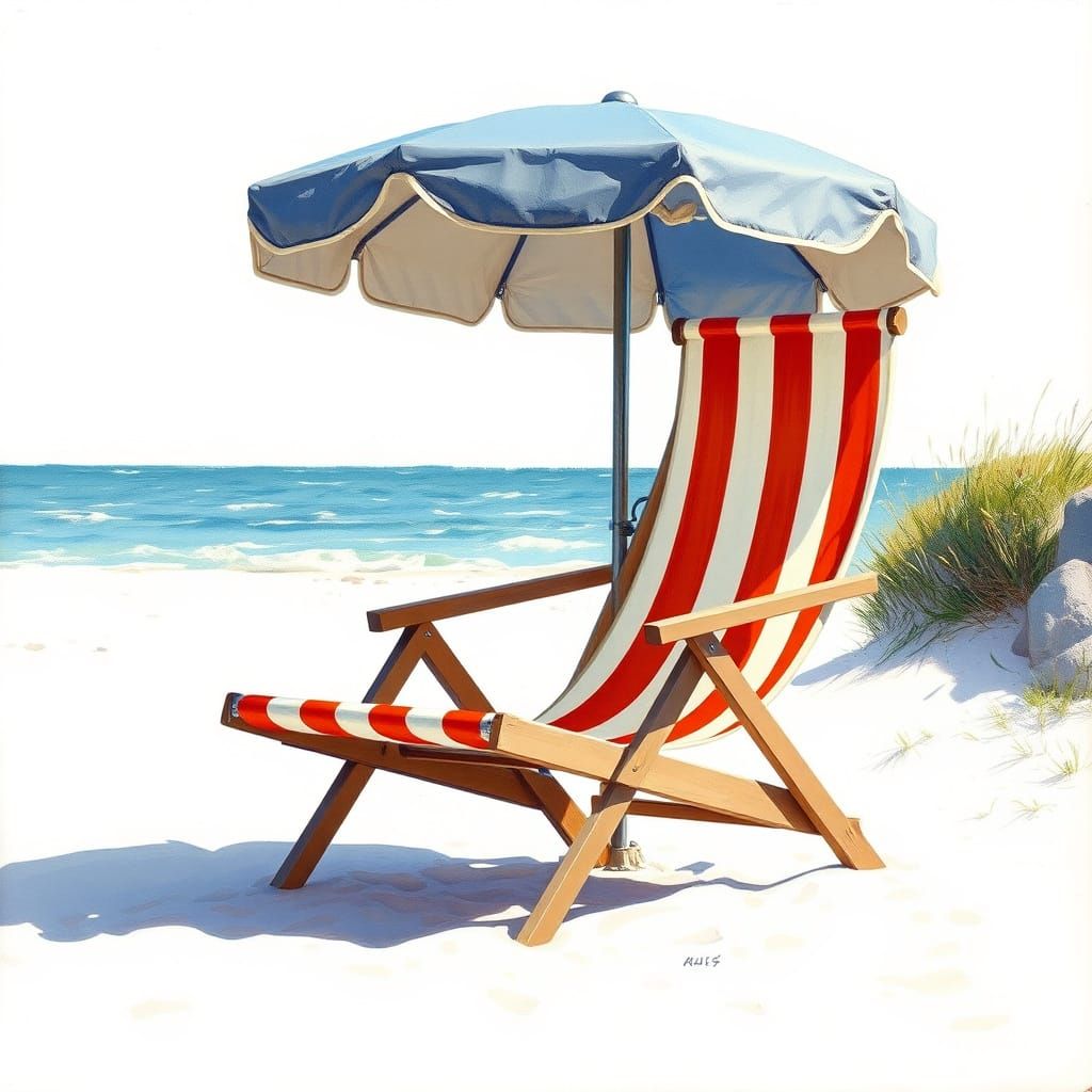 Vibrant Beach Chair Illustration in Realistic Oil Painting S...