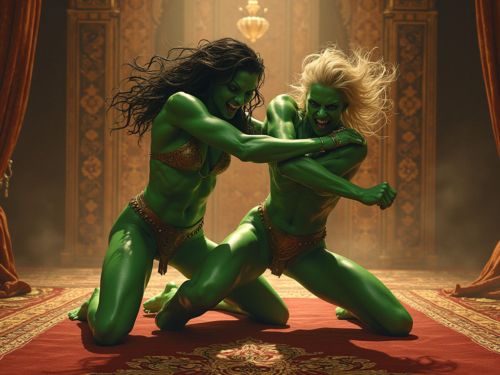 Green-skinned Fantasy  Harem Women Wrestling