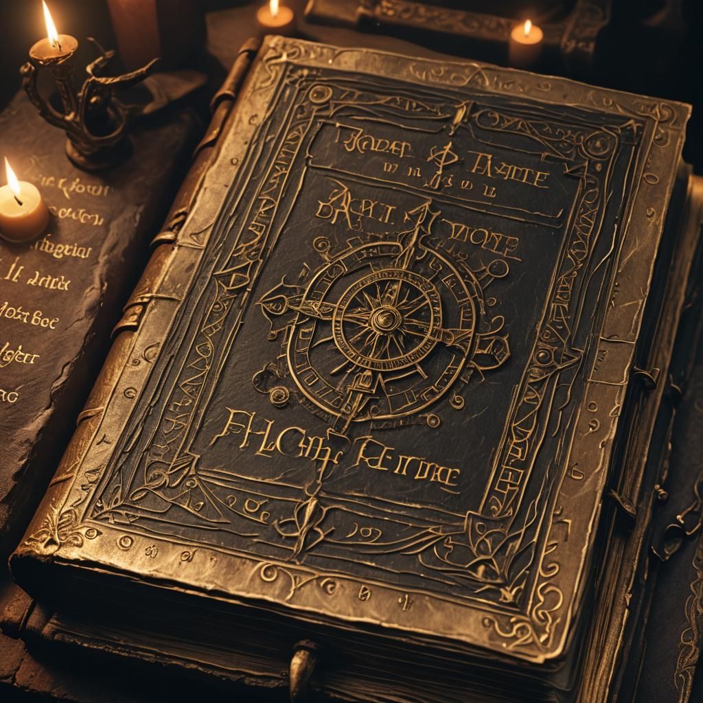 Mystical Tome in Dimly Lit Chamber