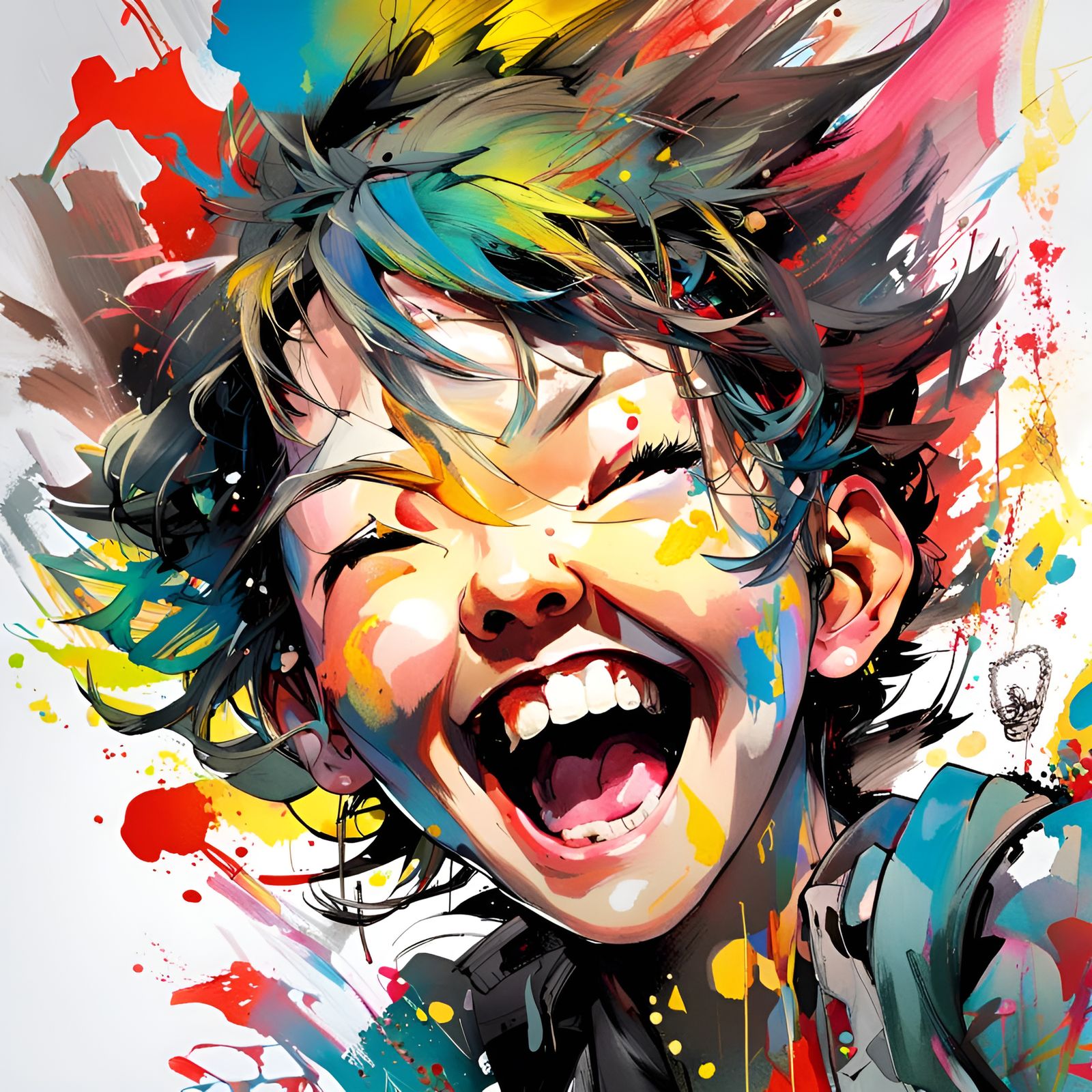 Joyful Laughter in Polychromatic Splash Art