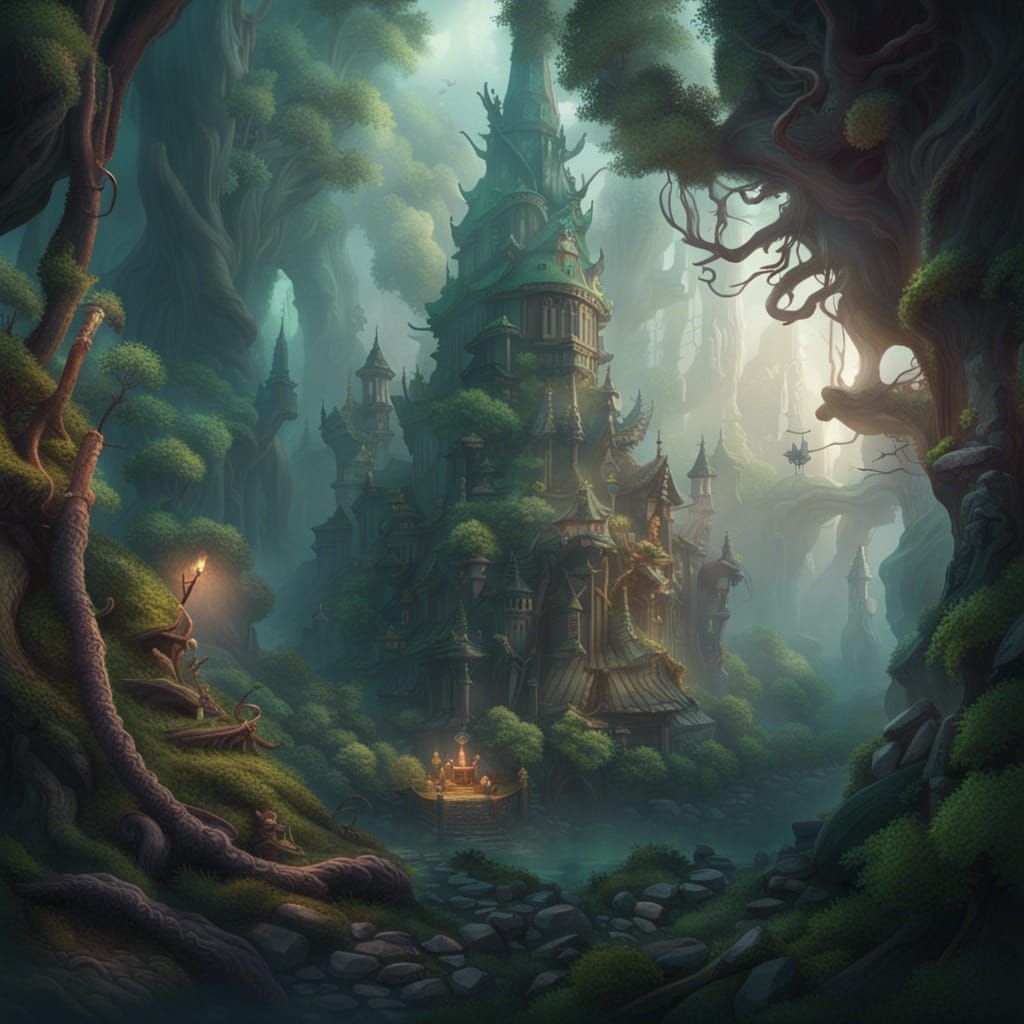 Mystical Forest Haze: A Detailed Matte Painting
