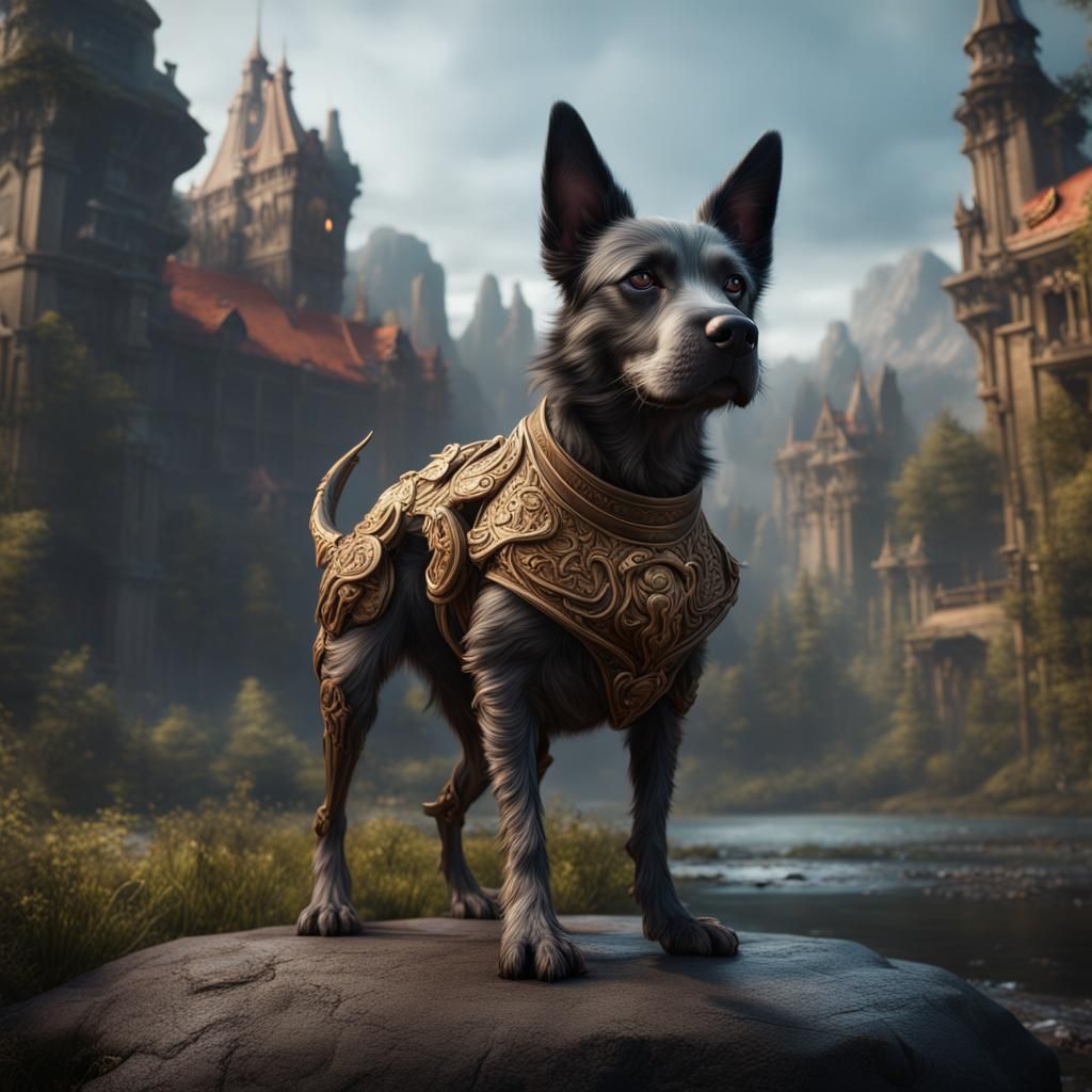 Fantastical Dog in Detailed Matte Painting