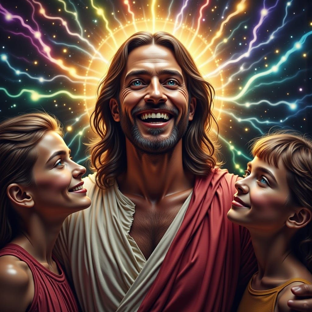 Jesus Christ Smiling with Children: Detailed Matte Painting
