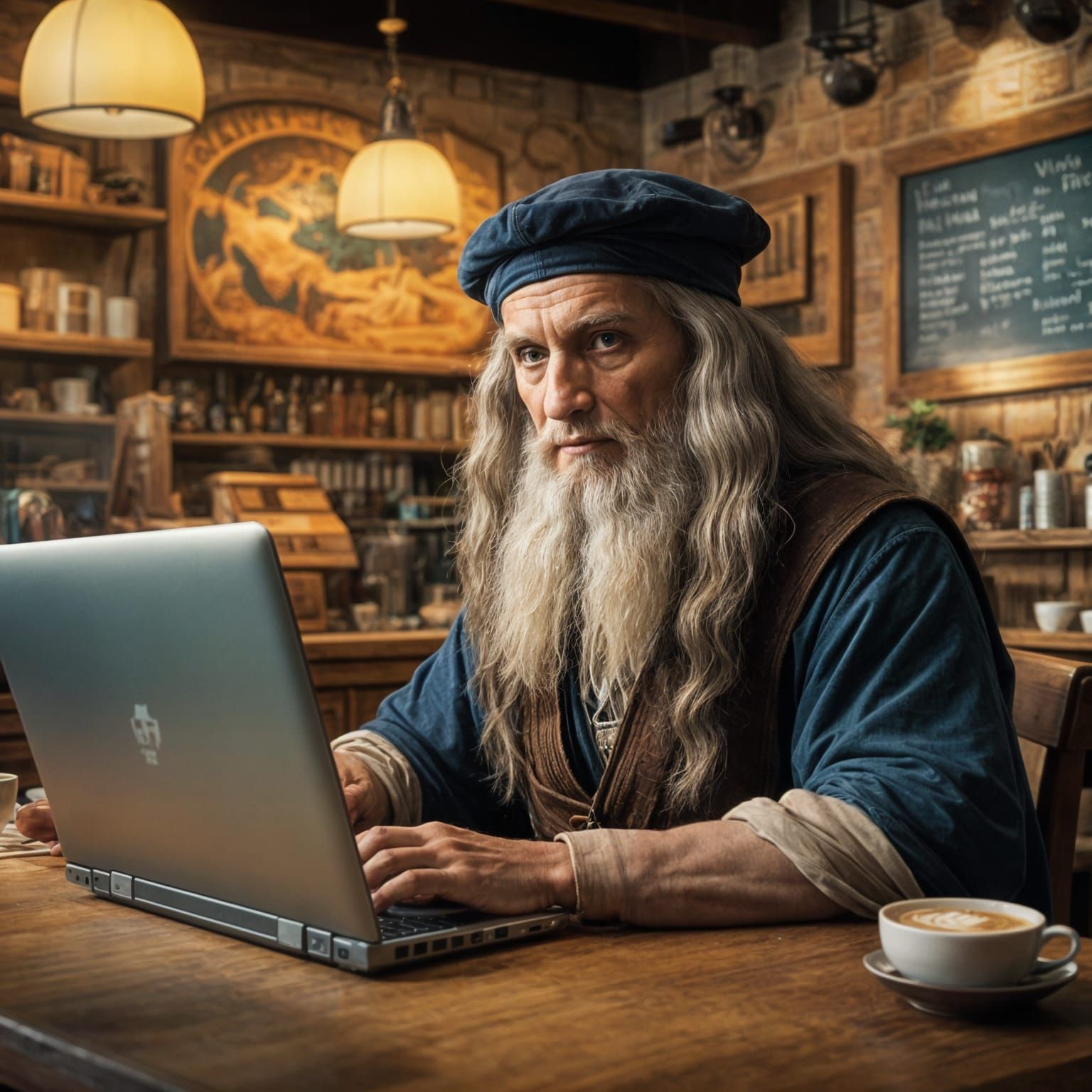Leonardo in a Vibrant Coffee Shop, Cinematic Masterpiece
