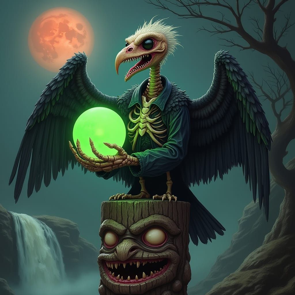 Turkey Vulture on Carved Totem Pole