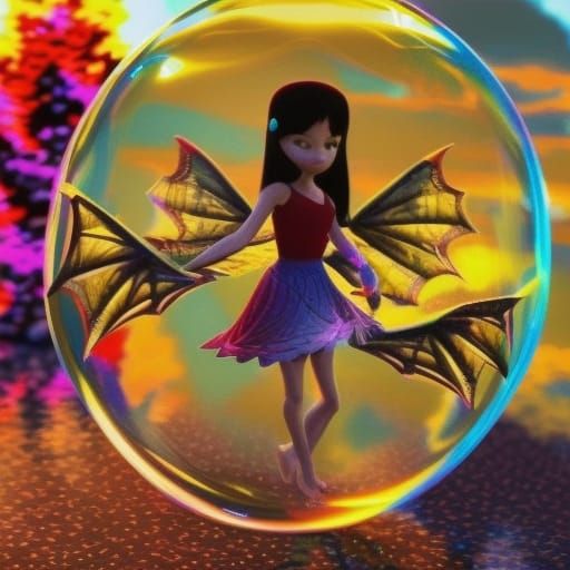 Dragon Fairy Trapped in Bubble: 3D Digital Art