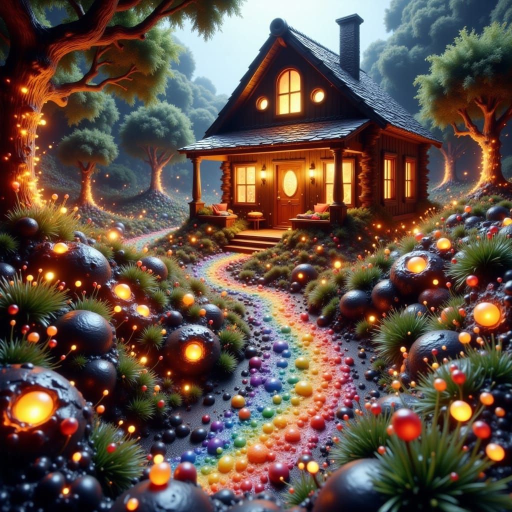Whimsical Garden Path to Enchanted House Illustration