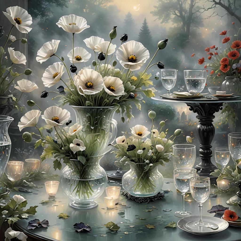 Ethereal Poppies Reflected in Glass, Fantasy Art