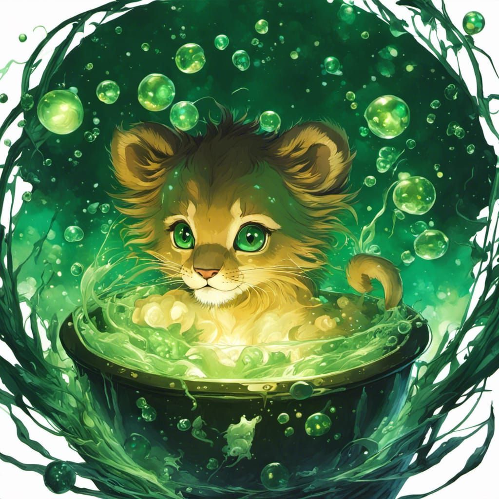 Lion Cub Playing in a Healing Potion
