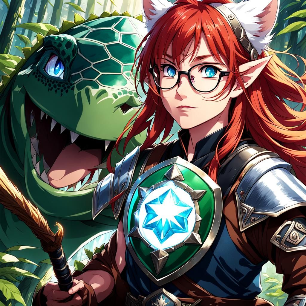 Adorable Anime Half-Elf Druid with Cat Ears