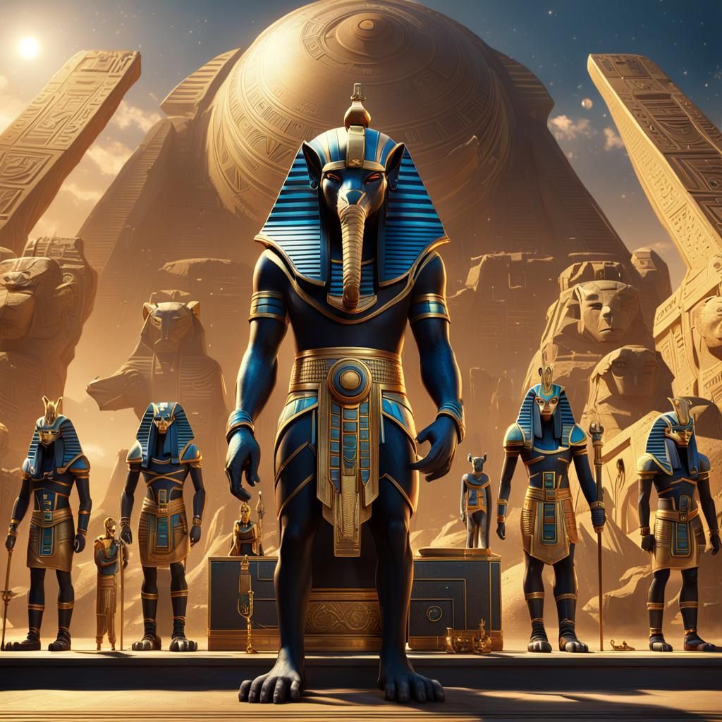Egyptian Gods in High-Tech Suits on Spaceship