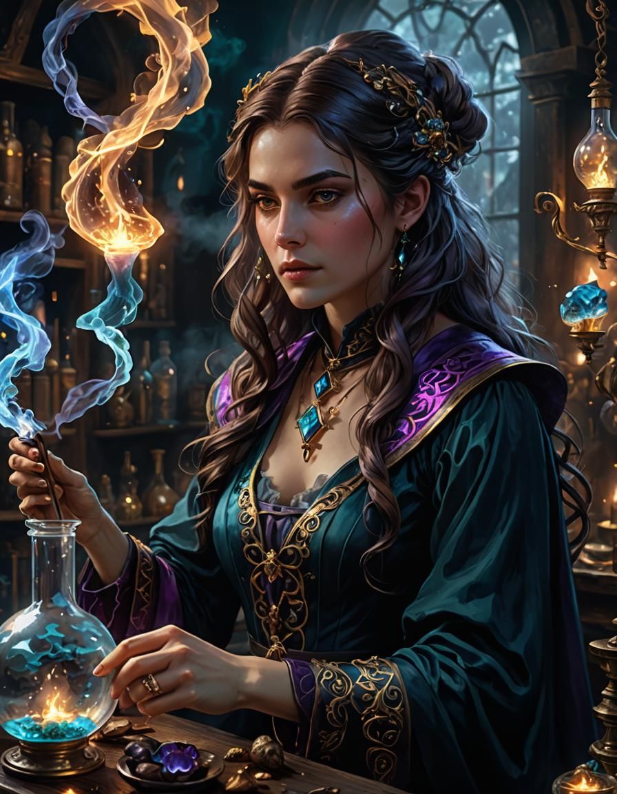 Sorceress in Alchemy Lab: Edwardian Fantasy Portrait