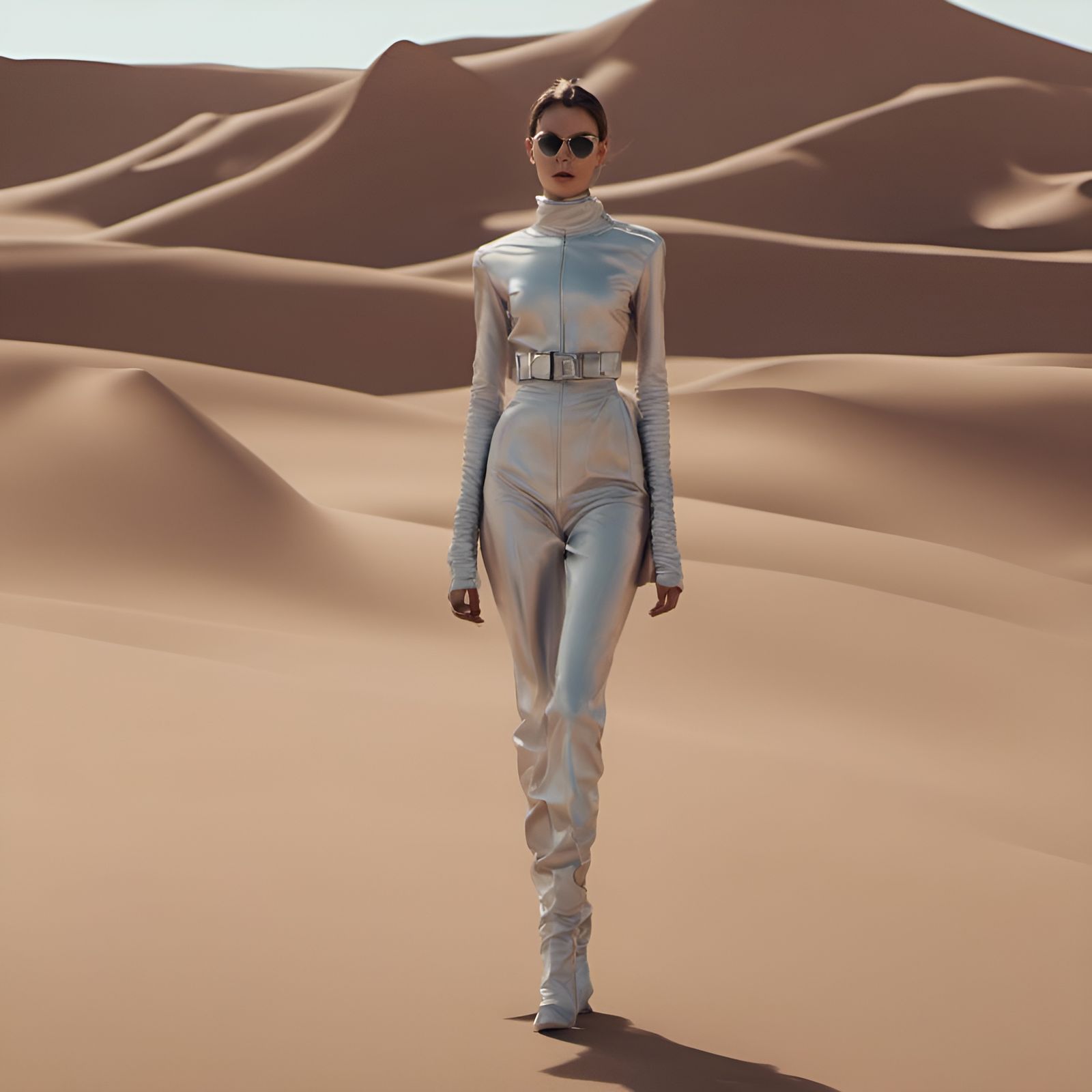 Futuristic Fashion in Desert Landscape, Digital Matte Painti...