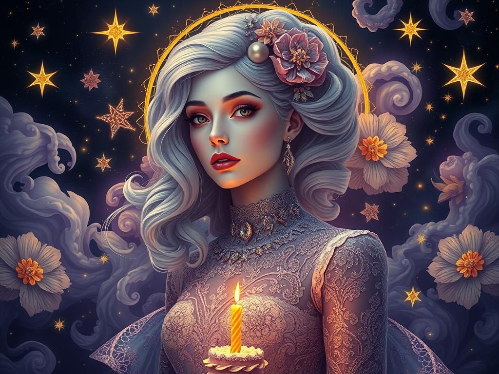 Gothic Woman with Candle in Ethereal Night Sky