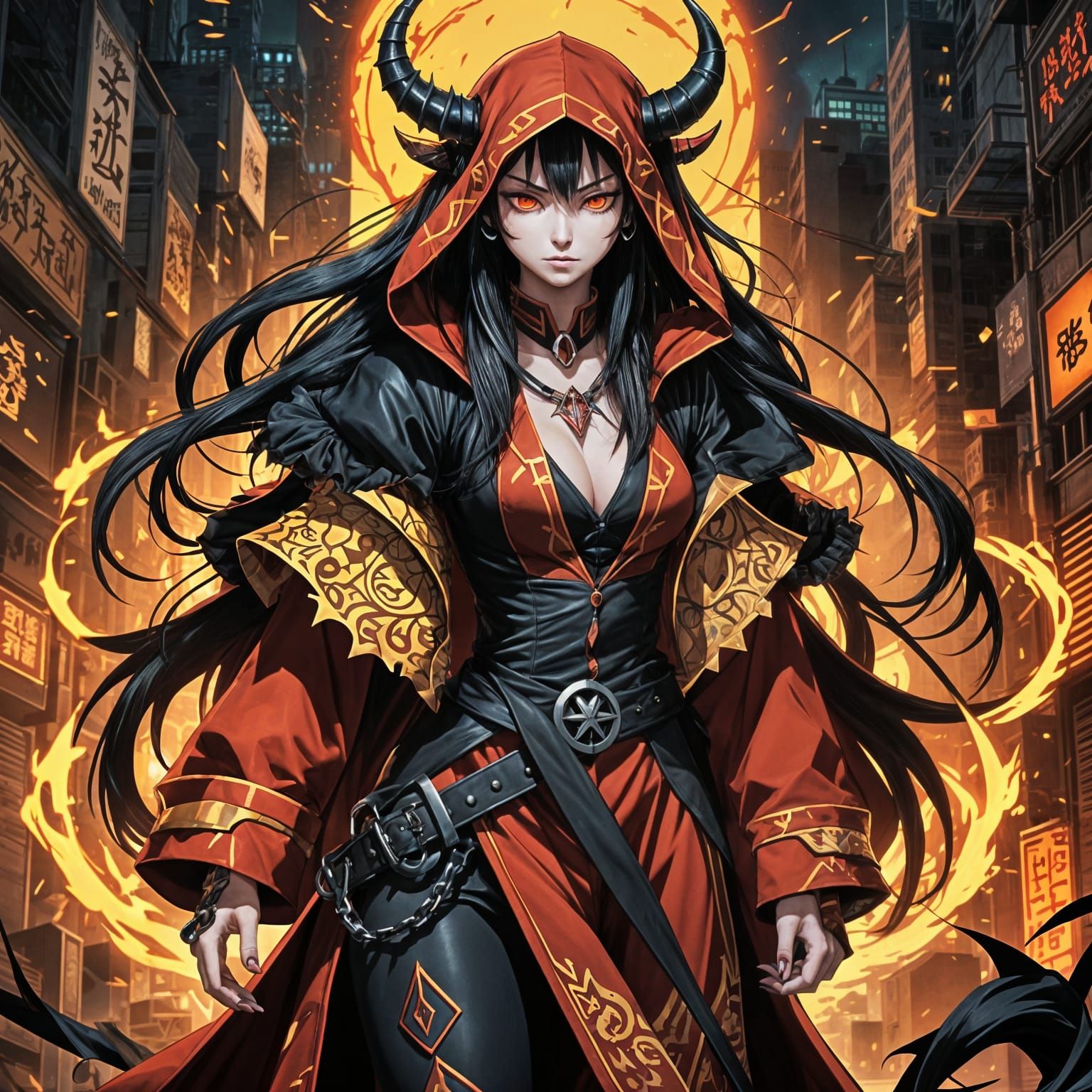 Surreal Cyberpunk Demon Girl in a Neon Metropolis