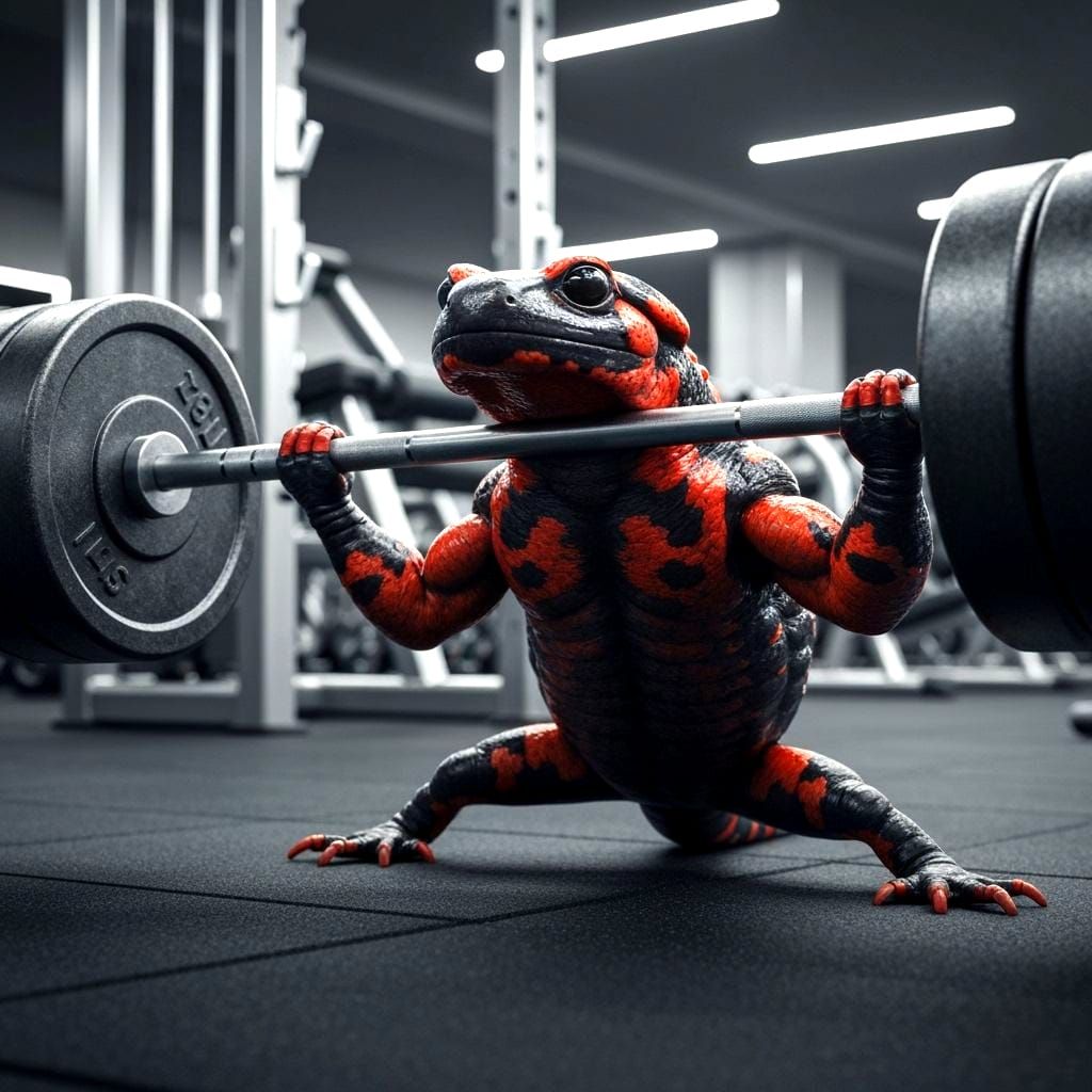Fire Salamander Weightlifting at the Gym