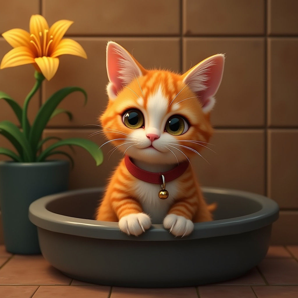 Orange Cat with Heart Marking in Fantasy Setting