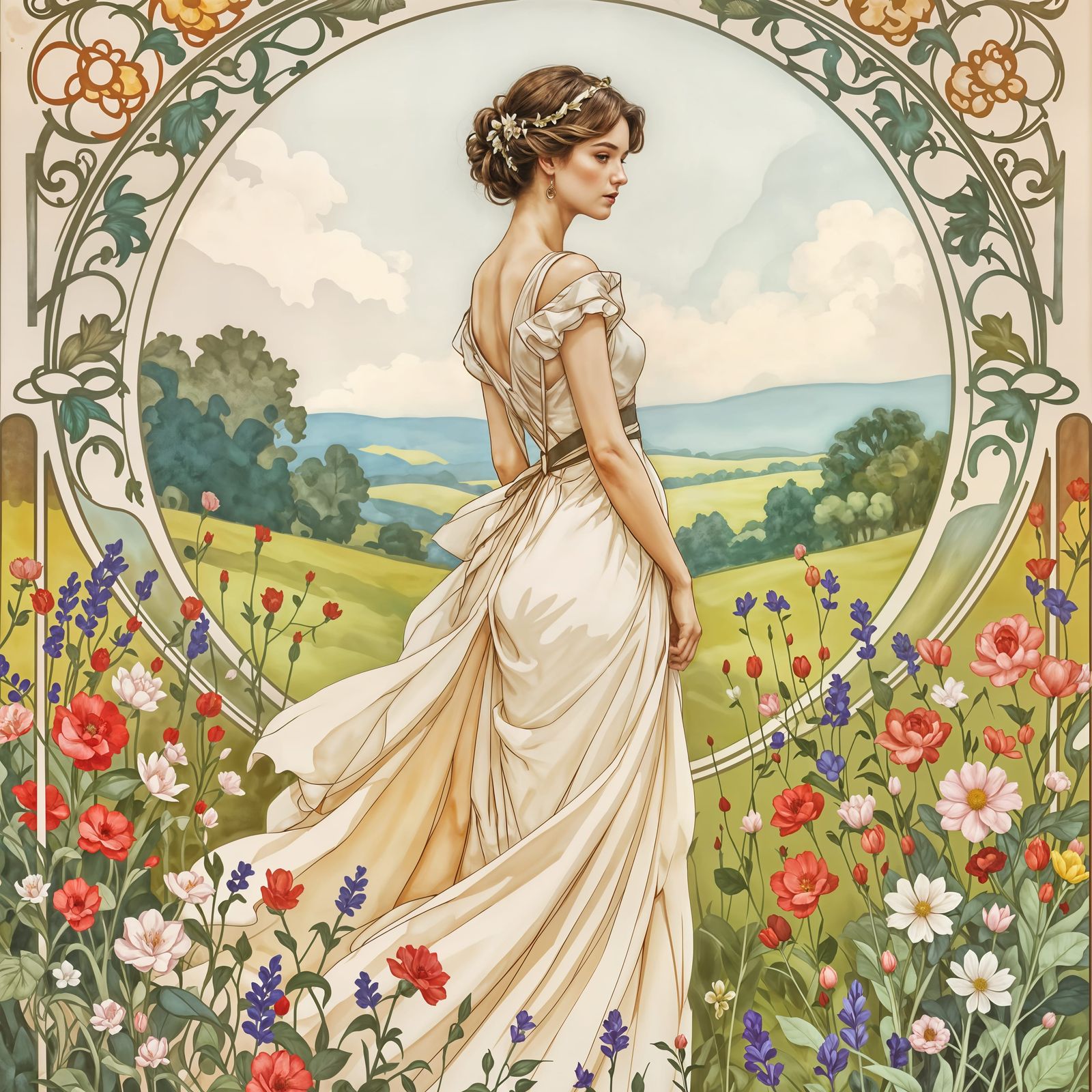 Lush Spring Meadow: Watercolor Painting