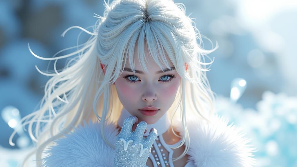 Icy Platinum Blonde Anime Girl in White Attire