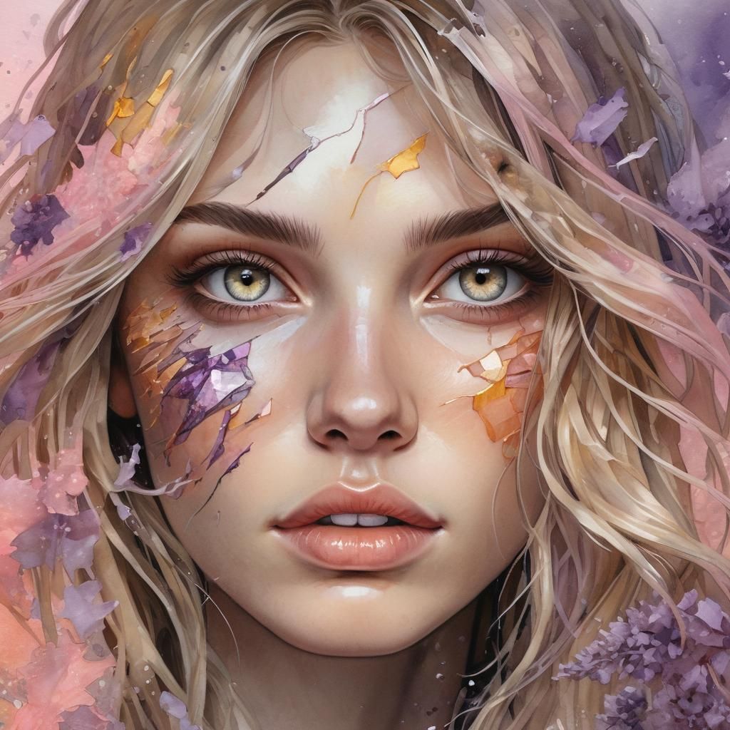 Shattered Mirror: Watercolor Portrait of a Pensive Woman