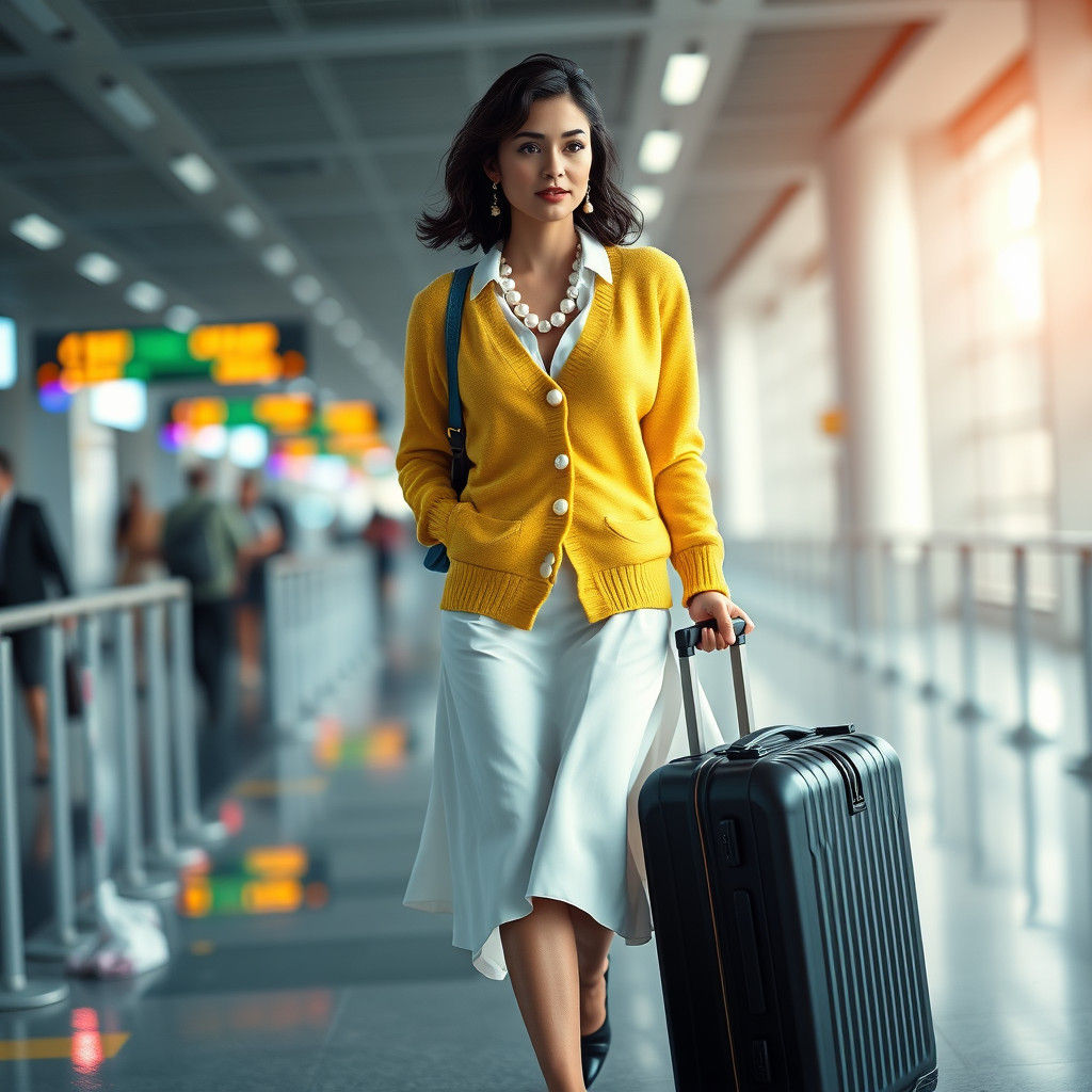 Brunette in Yellow Cardigan at Airport, Fantasy Concept Art
