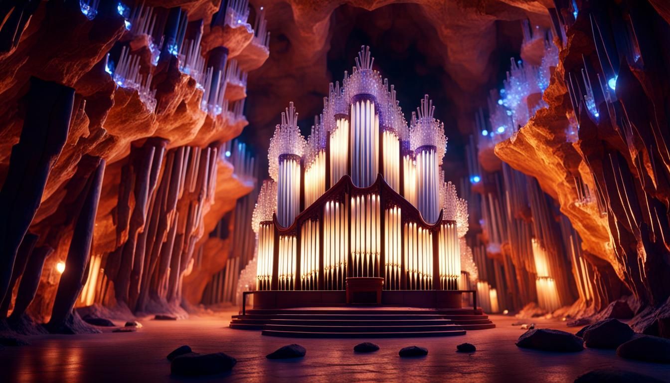 Crystal Pipe Organ in Illuminated Crystal Cave