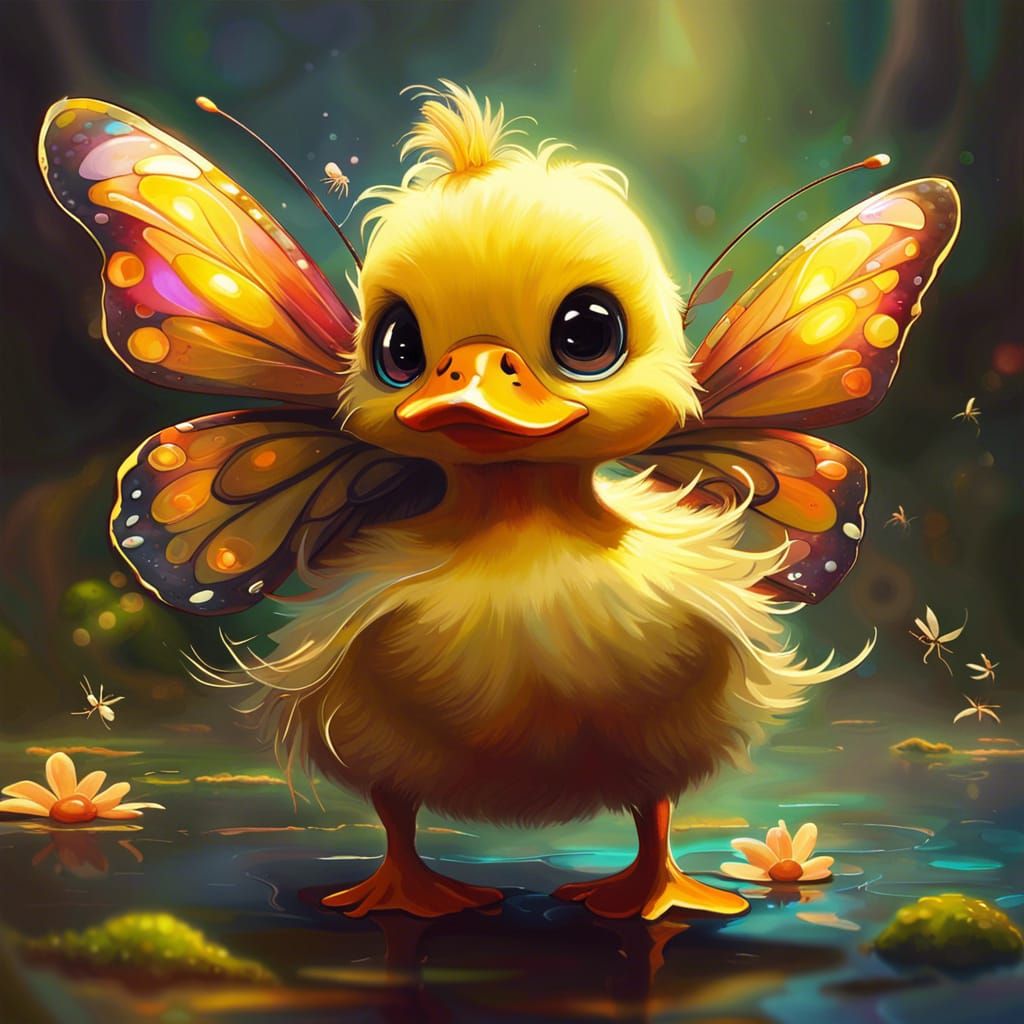 Butterfly-Winged Duckling: Impasto Oil Painting