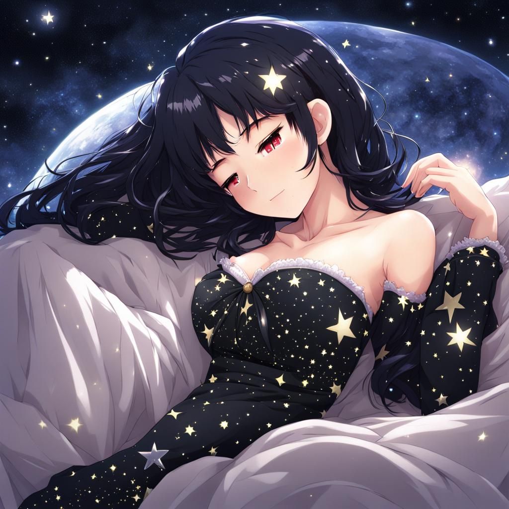 Anime Style Woman Sleeping in Starry Outfit