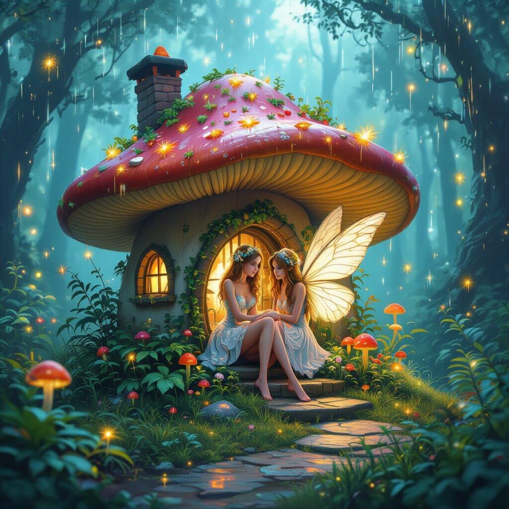 Enchanted Fairy Home in Bioluminescent Forest