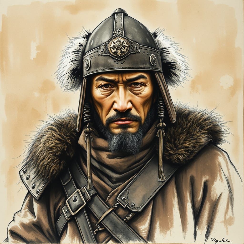 Mongolian Warrior in Charcoal