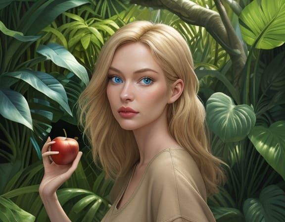 Pixar-Inspired Young Woman Bites Apple Logo in Whimsical Jun...