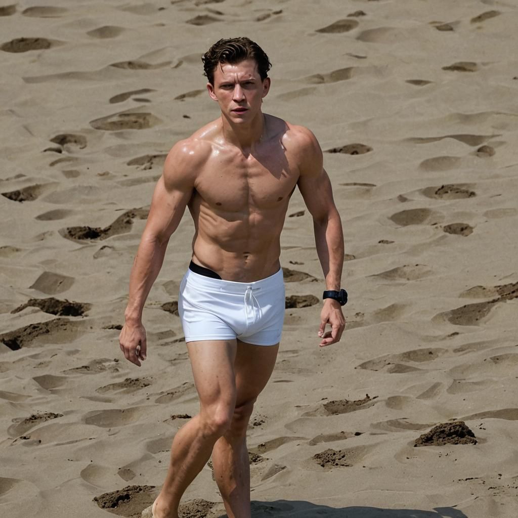 Muscular Man in White Swimsuit: Digital Art