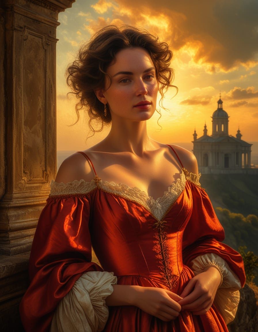 Baroque Woman in Sunset Glow