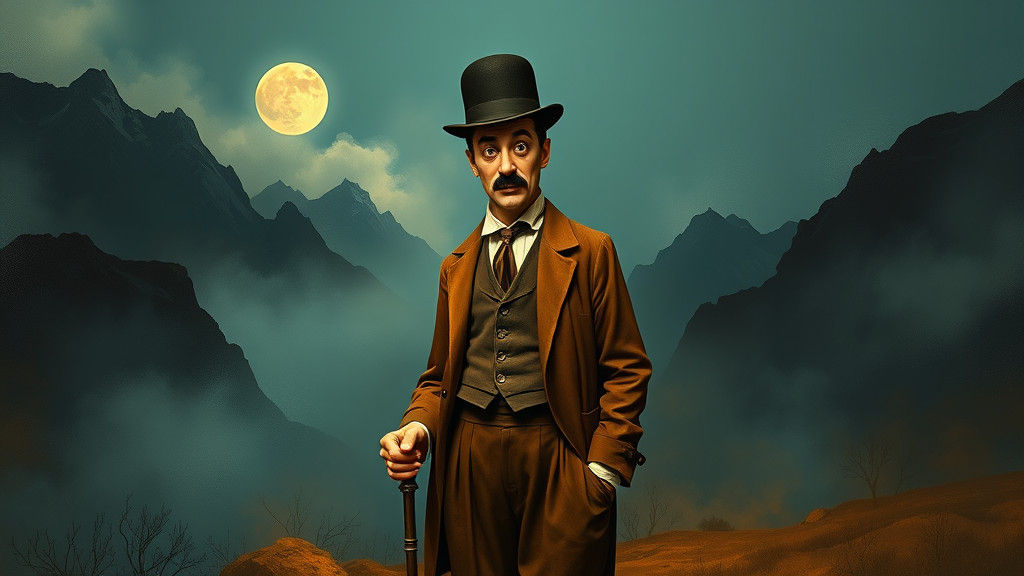 Chaplin in Surreal Romantic Landscape