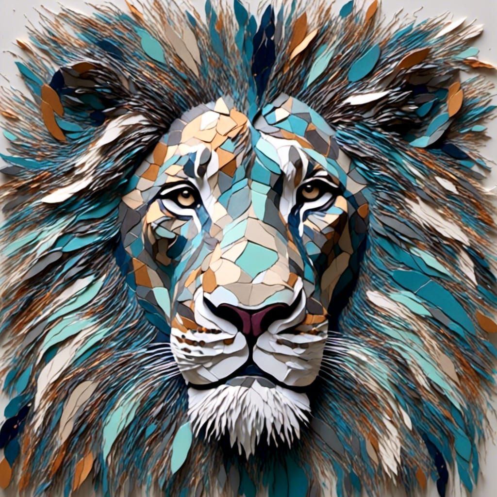 Geometric Lion Portrait in Cubist Style